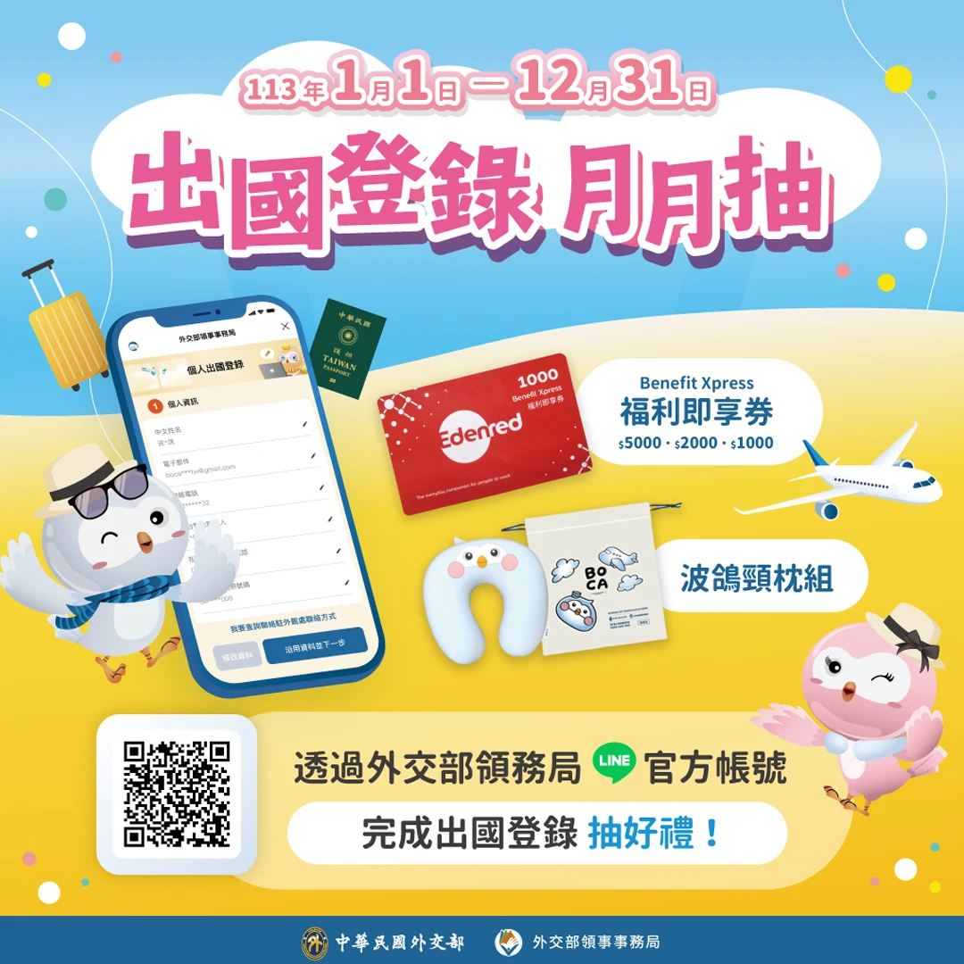 出國旅遊好康來了！參加外交部「出國登錄」抽獎，安心旅行還能抽萬元好禮！